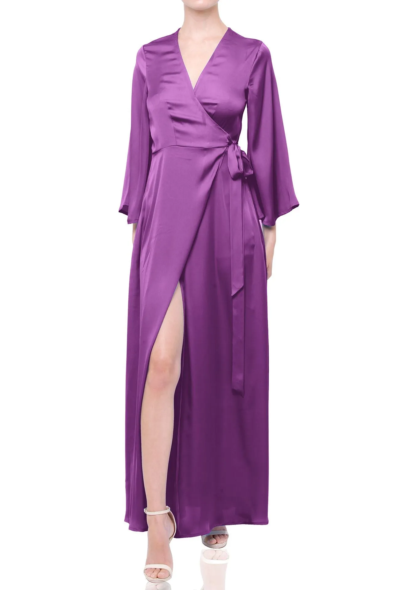 Designer Sustainable Wrap Dress in Solid Dahlia
