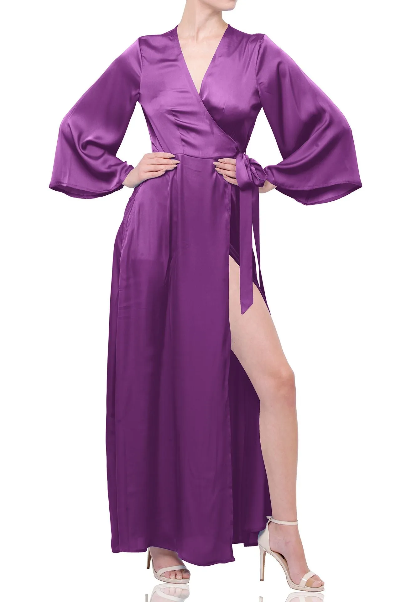Designer Sustainable Wrap Dress in Solid Dahlia