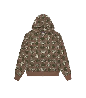 DIAMONDS & DOLLARS ZIP THROUGH HOOD - KHAKI