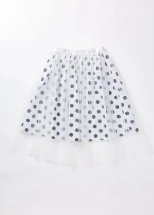 Dot tulle layered midi skirt