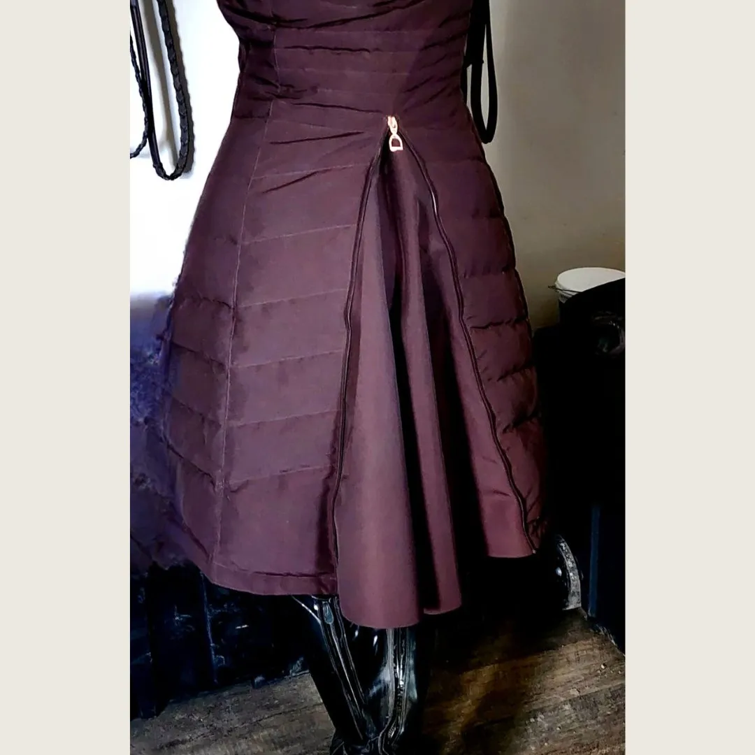DQD Chocolate Brown Duck Down Riding Coat with Velvet Collar