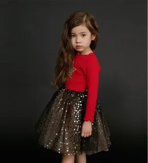 Fancy girls' dress with lace and star print