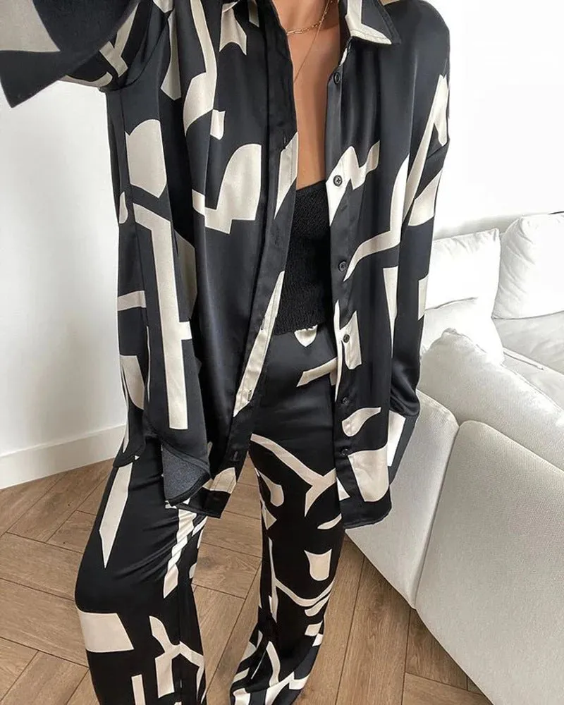 Fashion Loose Long Sleeve Shirt Wide Leg Pants