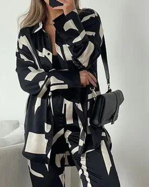 Fashion Loose Long Sleeve Shirt Wide Leg Pants