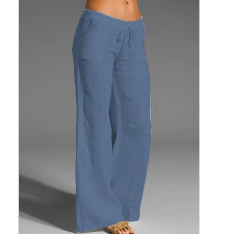 FashionSierra - Women's Summer Linen Wide Leg Yoga Pants Elastic Waist Drawstring Pants
