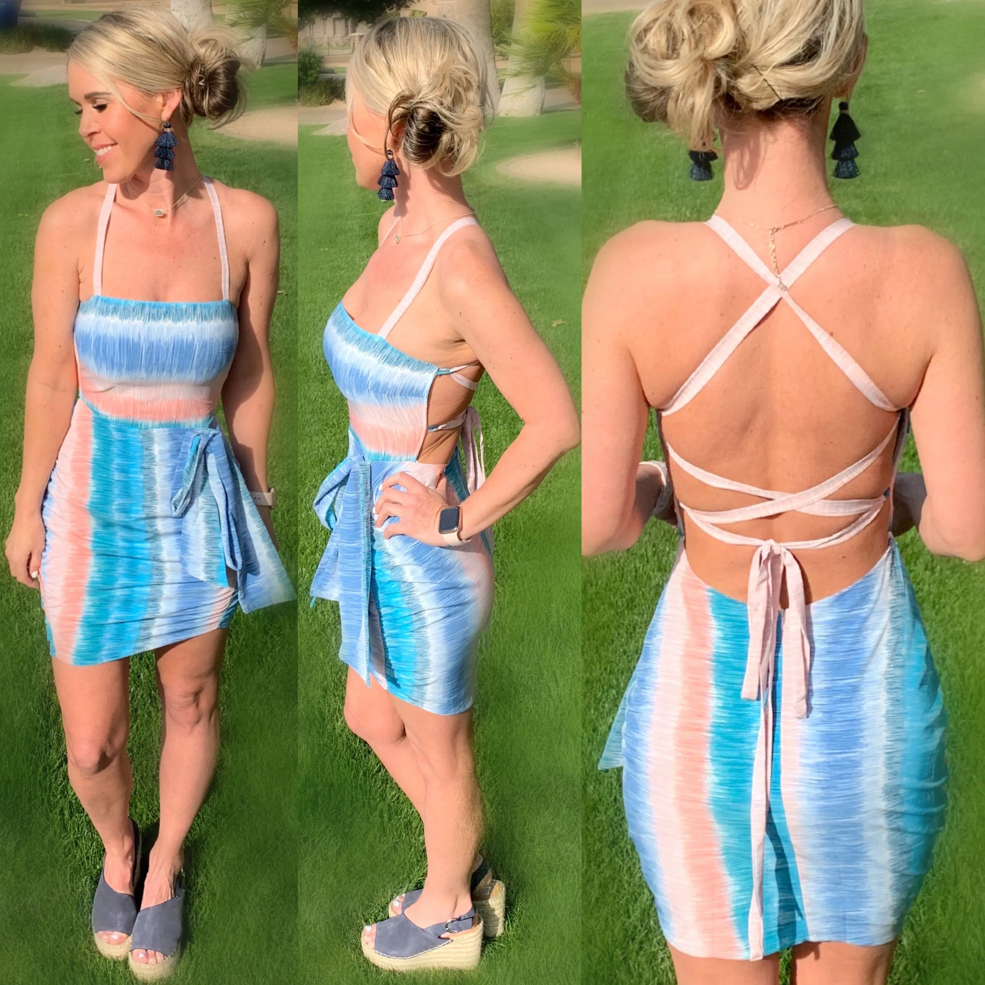 First of Many Blue Multi Print Dress