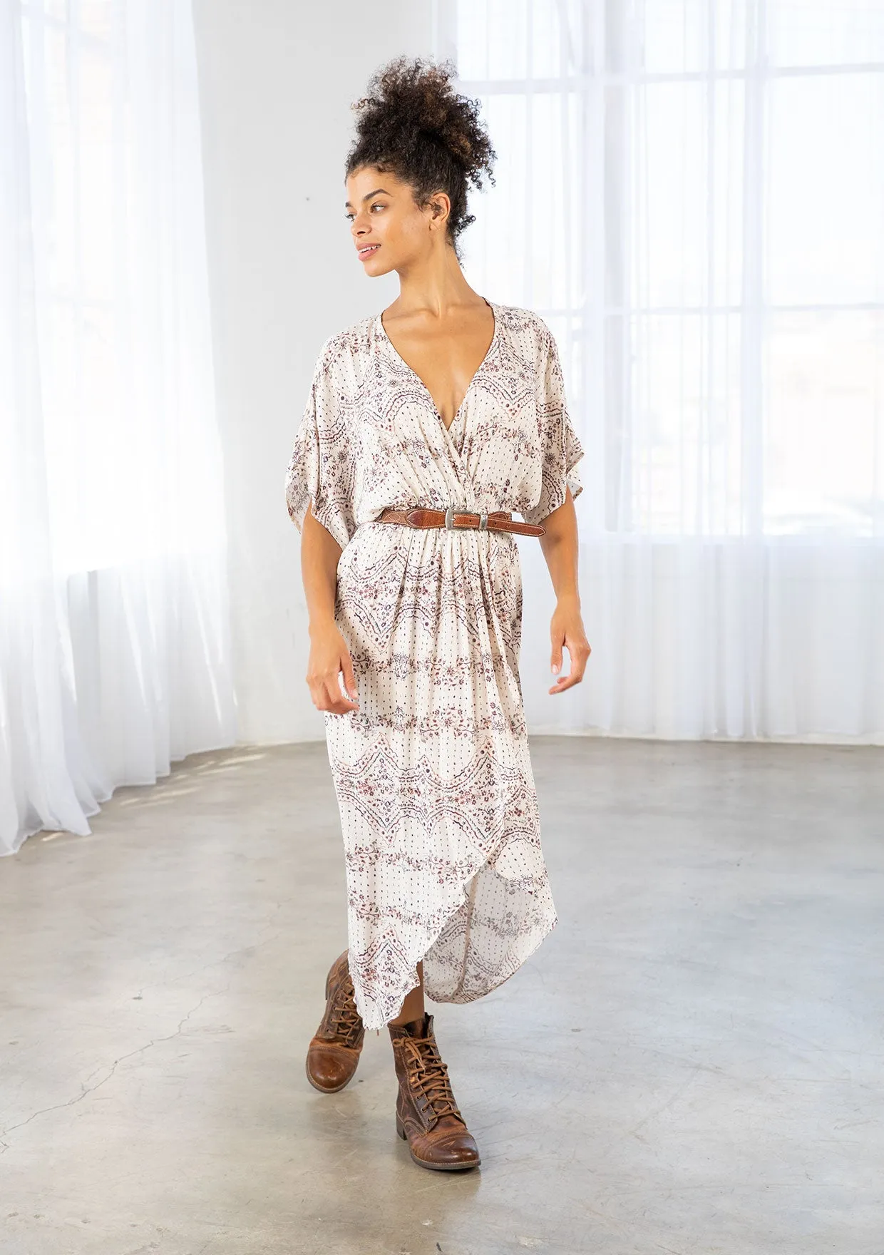 Floral Print Twist Front Wrap Midi Dress