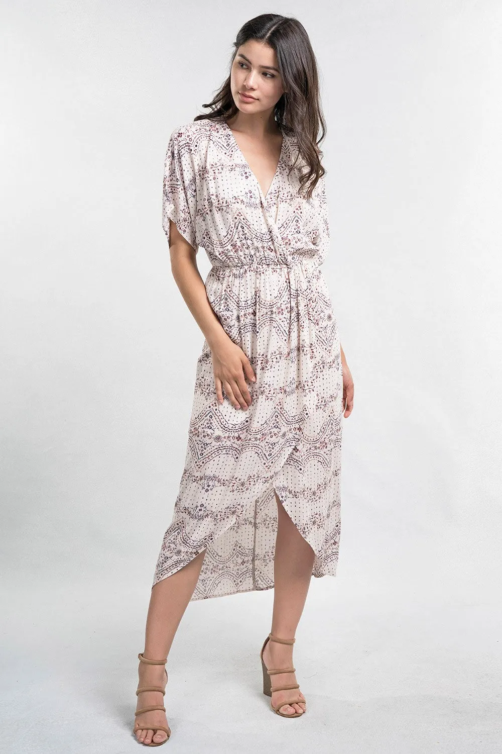 Floral Print Twist Front Wrap Midi Dress