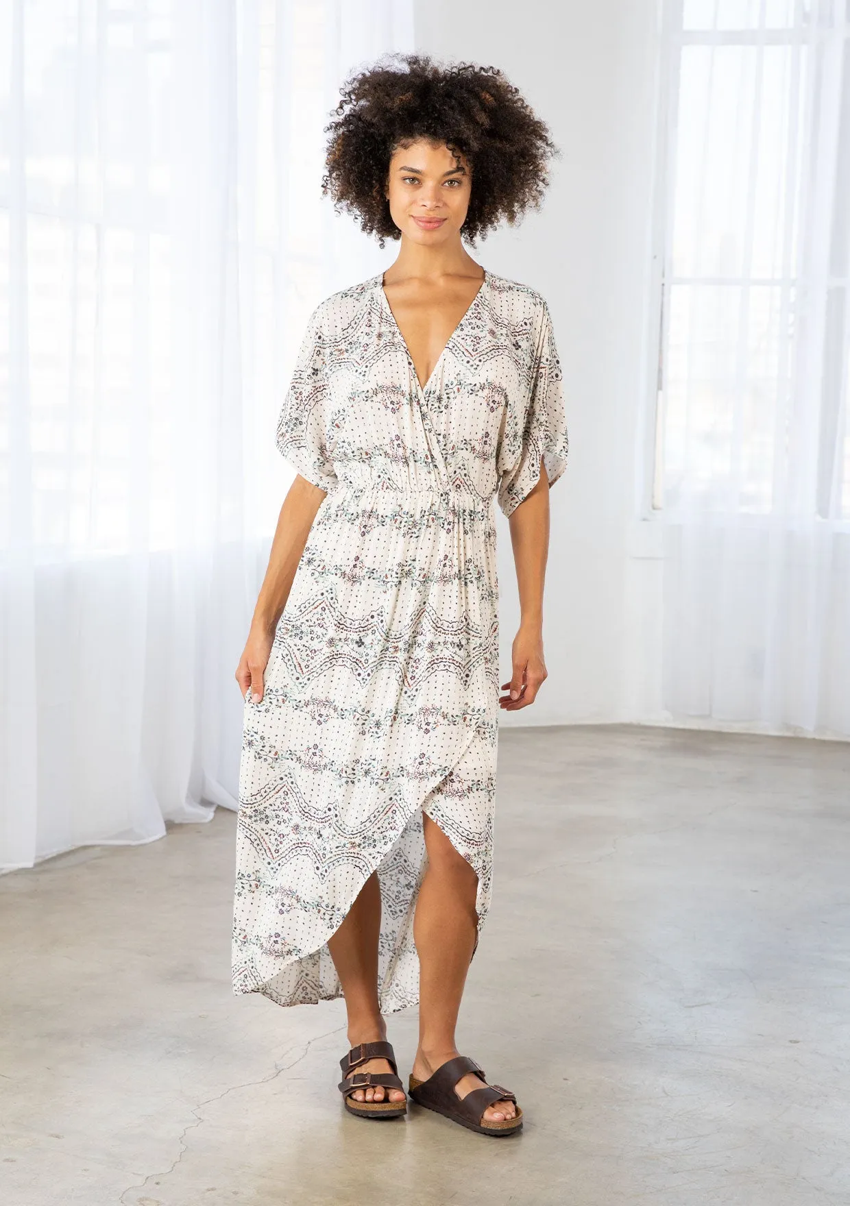 Floral Print Twist Front Wrap Midi Dress