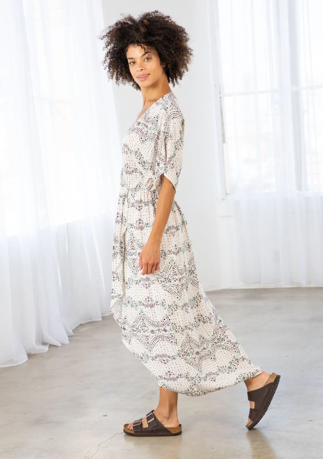Floral Print Twist Front Wrap Midi Dress
