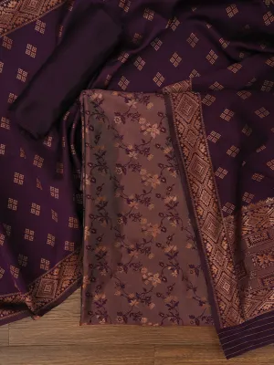 Floral Silk Zari Woven Red Dress Material with Dupatta