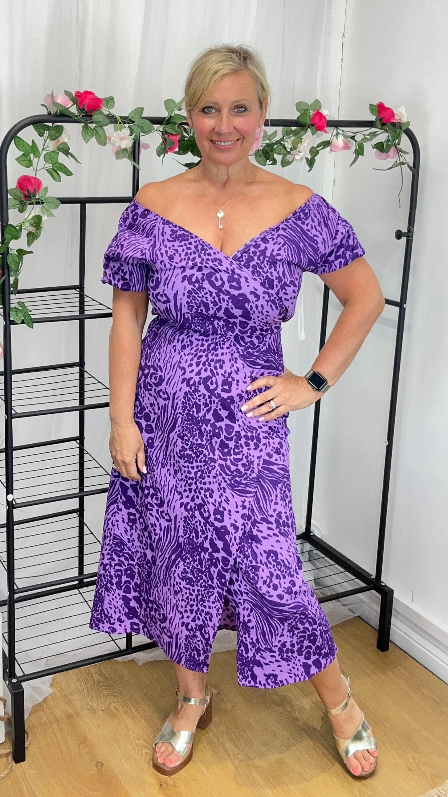 Gabriella Animal Wrap Midi Dress