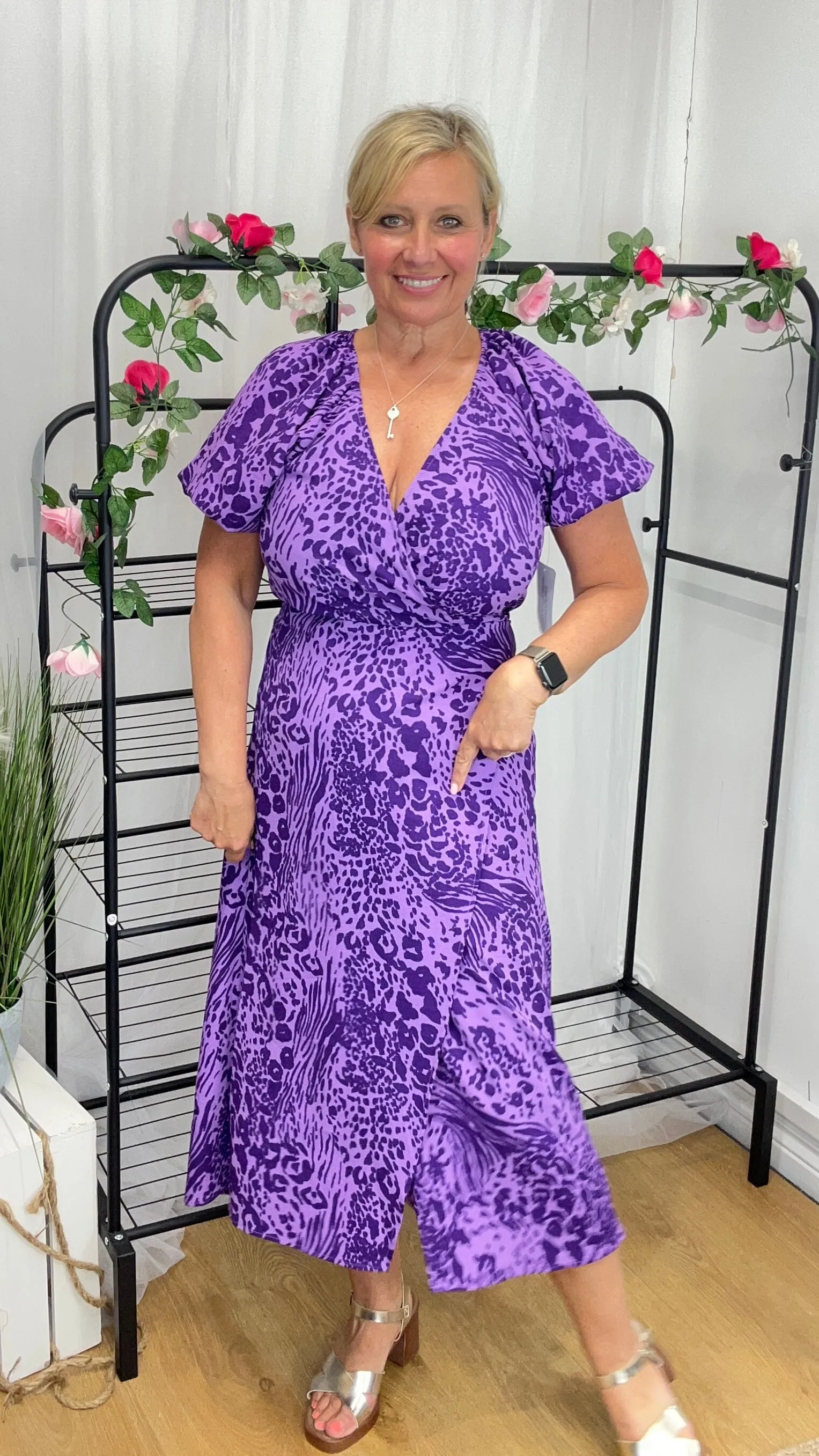 Gabriella Animal Wrap Midi Dress