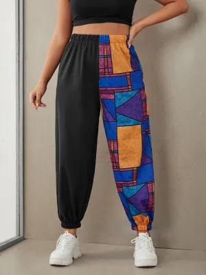 Geometric High Waist Cropped Plus Size Sweatpants