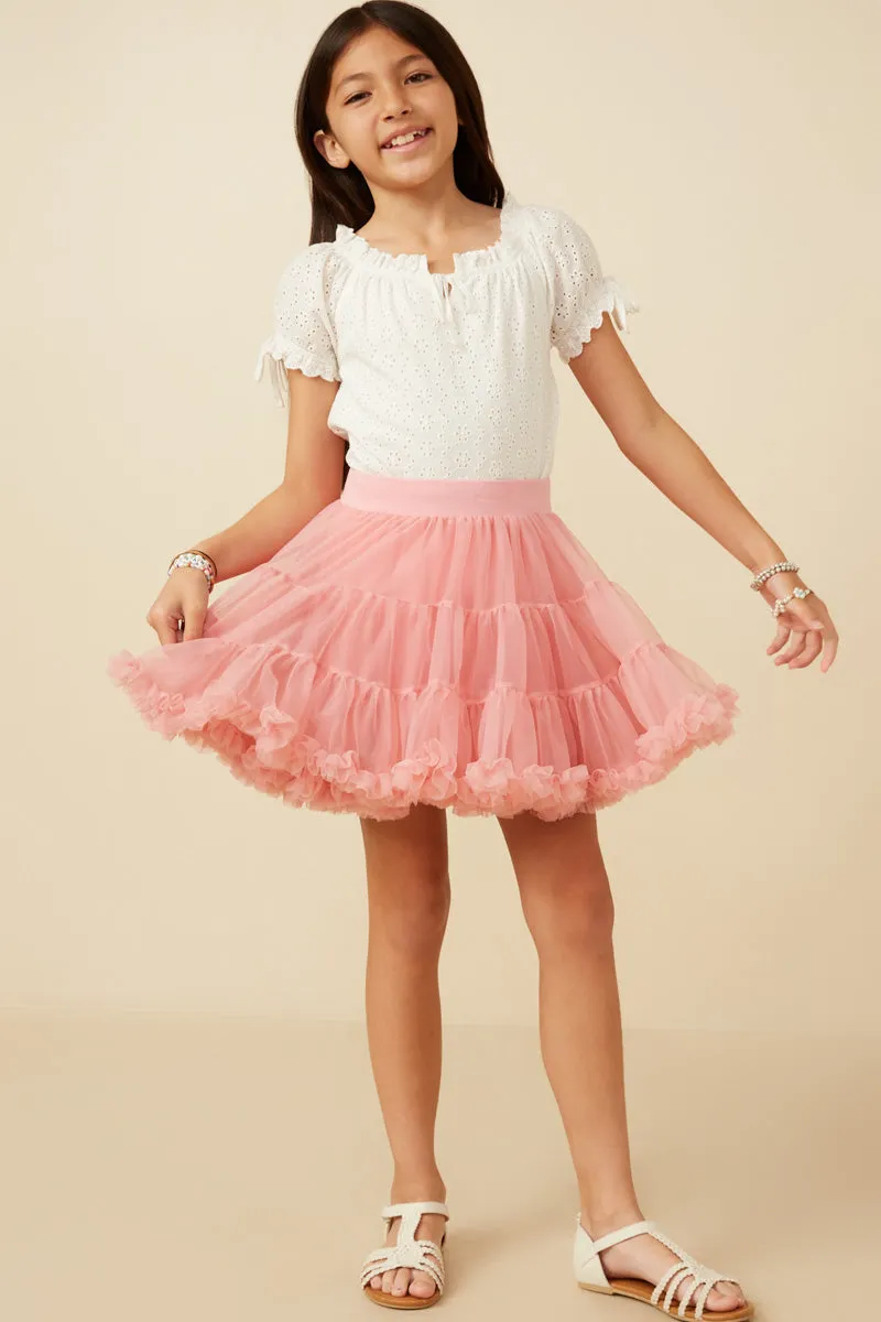 Girls Double Layered Tiered Ruffle Hem Skirt
