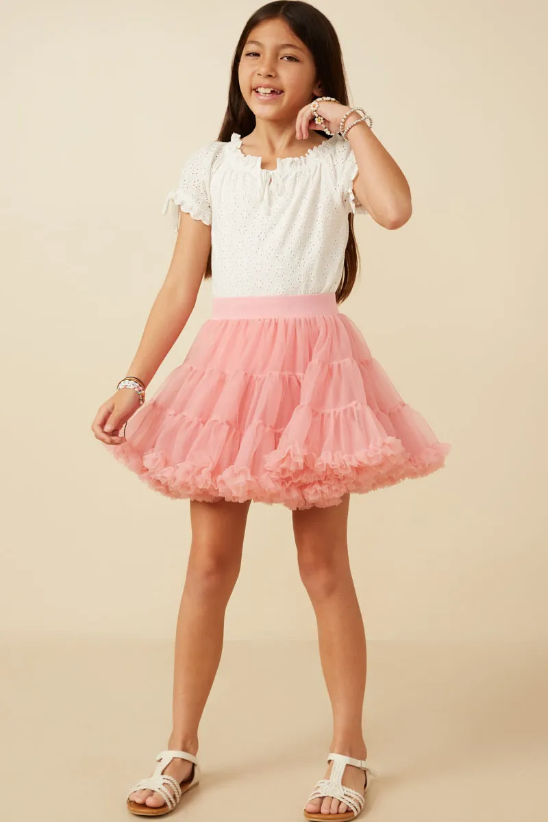 Girls Double Layered Tiered Ruffle Hem Skirt