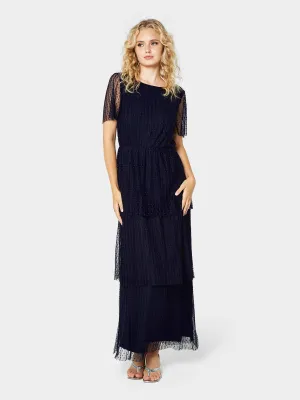 GWD Millicent Polka Dot Mesh Navy Maxi Dress