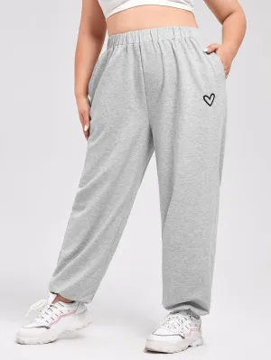 Heart Pocket High Waist Long Plus Size Sweatpants
