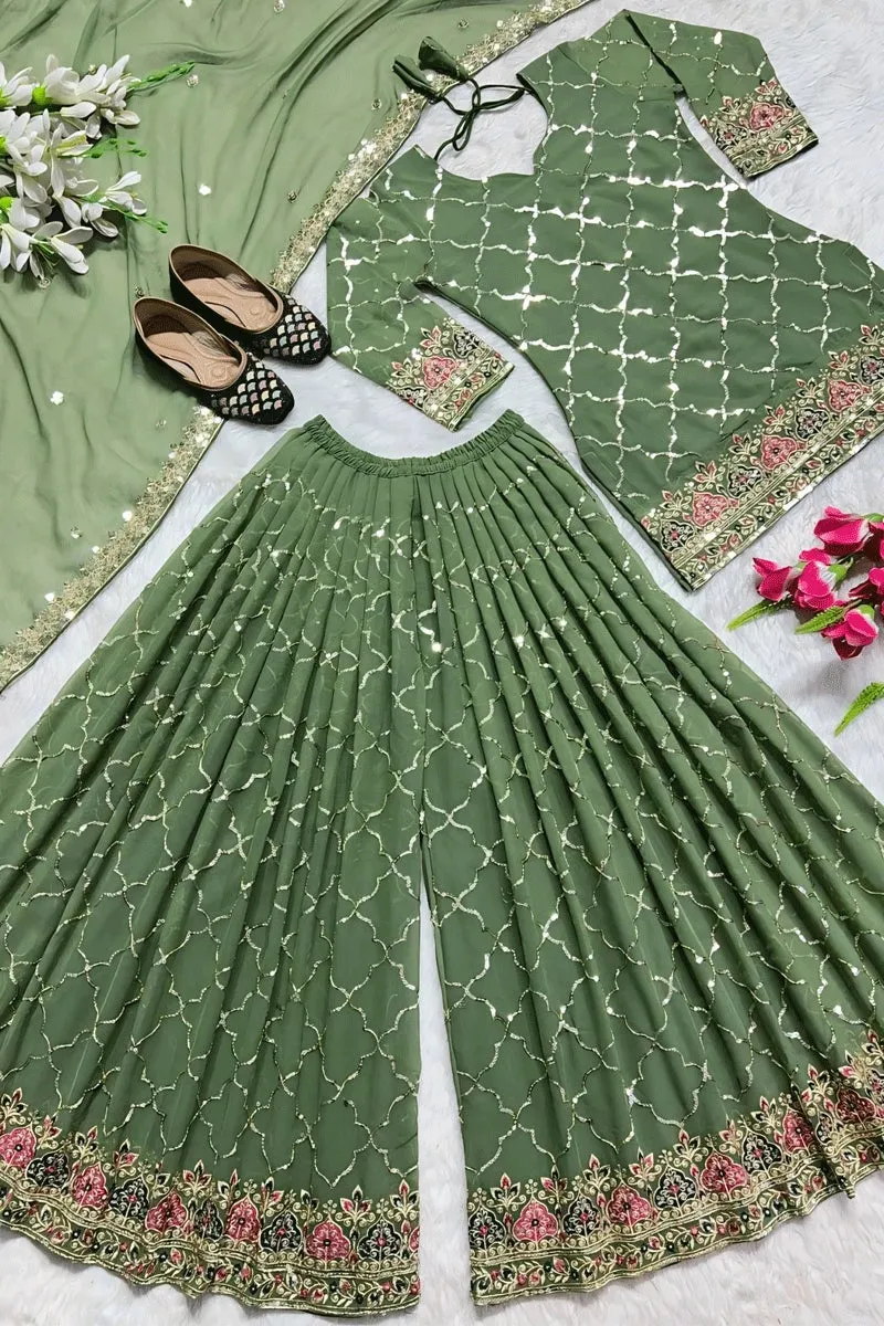 Heavy Flare Pista Colour Sharara Plazo Suit For Navratri