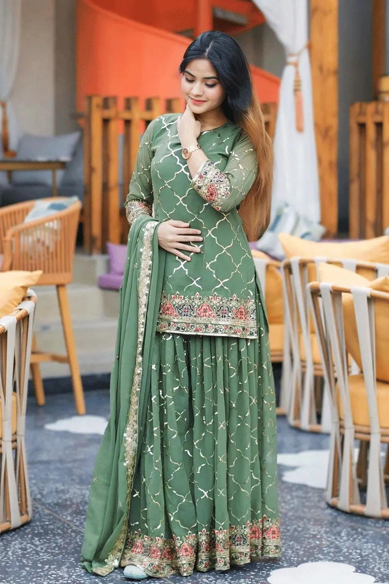 Heavy Flare Pista Colour Sharara Plazo Suit For Navratri