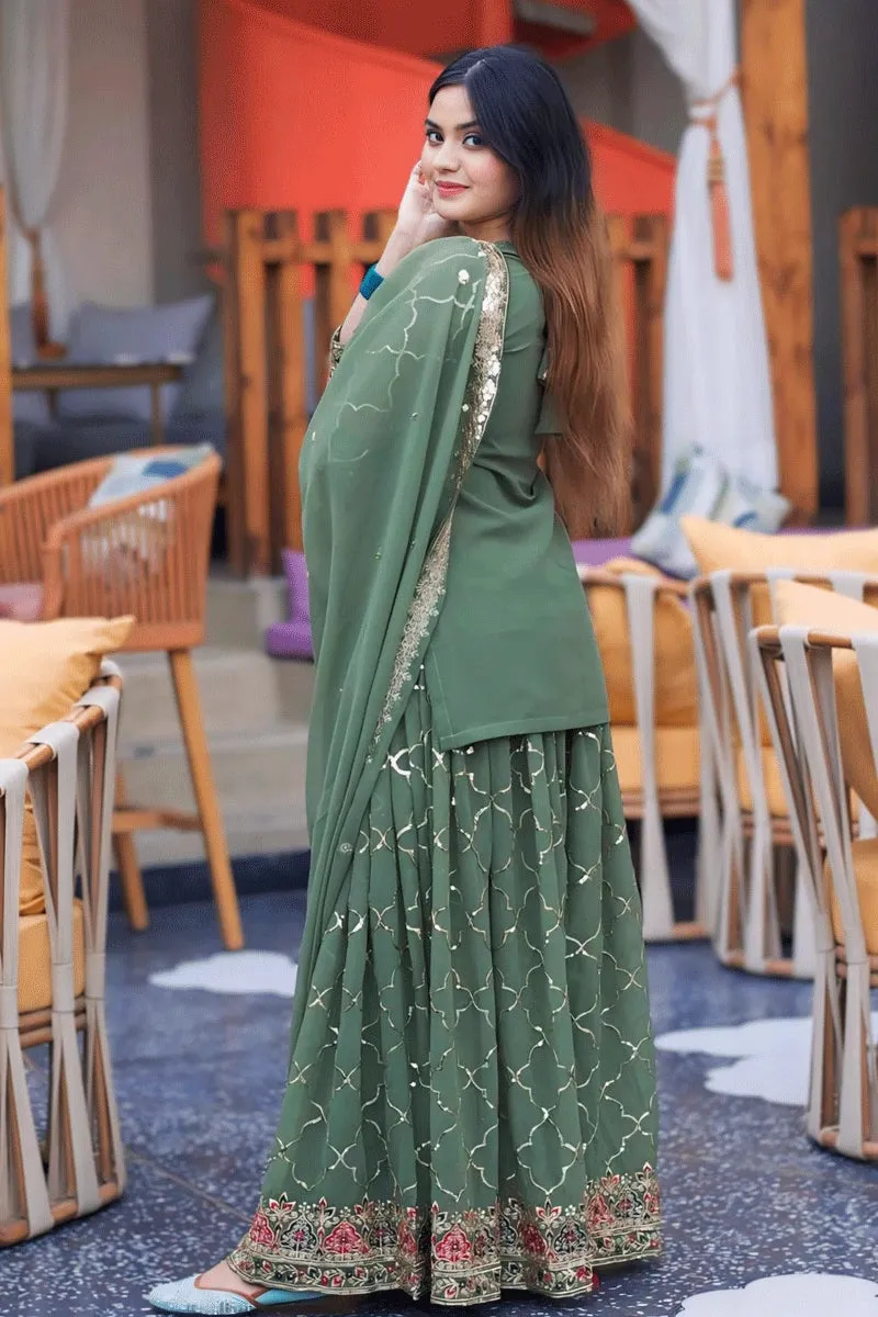 Heavy Flare Pista Colour Sharara Plazo Suit For Navratri