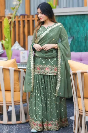 Heavy Flare Pista Colour Sharara Plazo Suit For Navratri