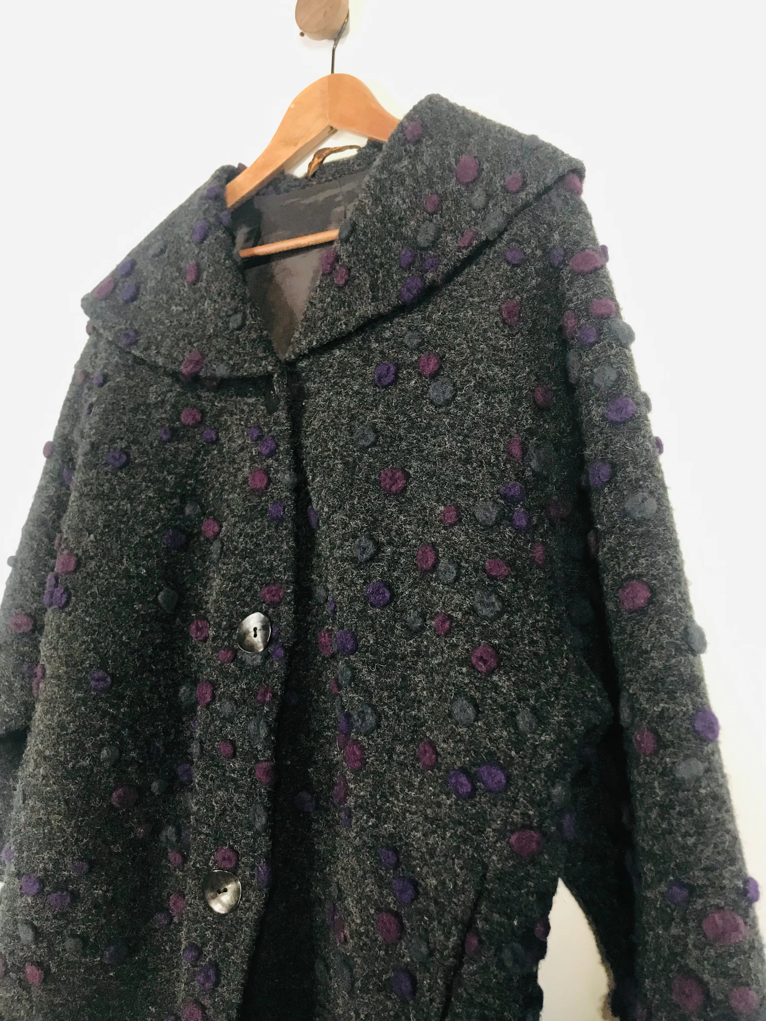 Heteroclite Women's Wool Polka Dot Overcoat Coat | L UK14 | Grey