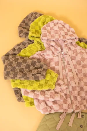 HF25C001-Sherpa Checkered Pattern Hood Jacket