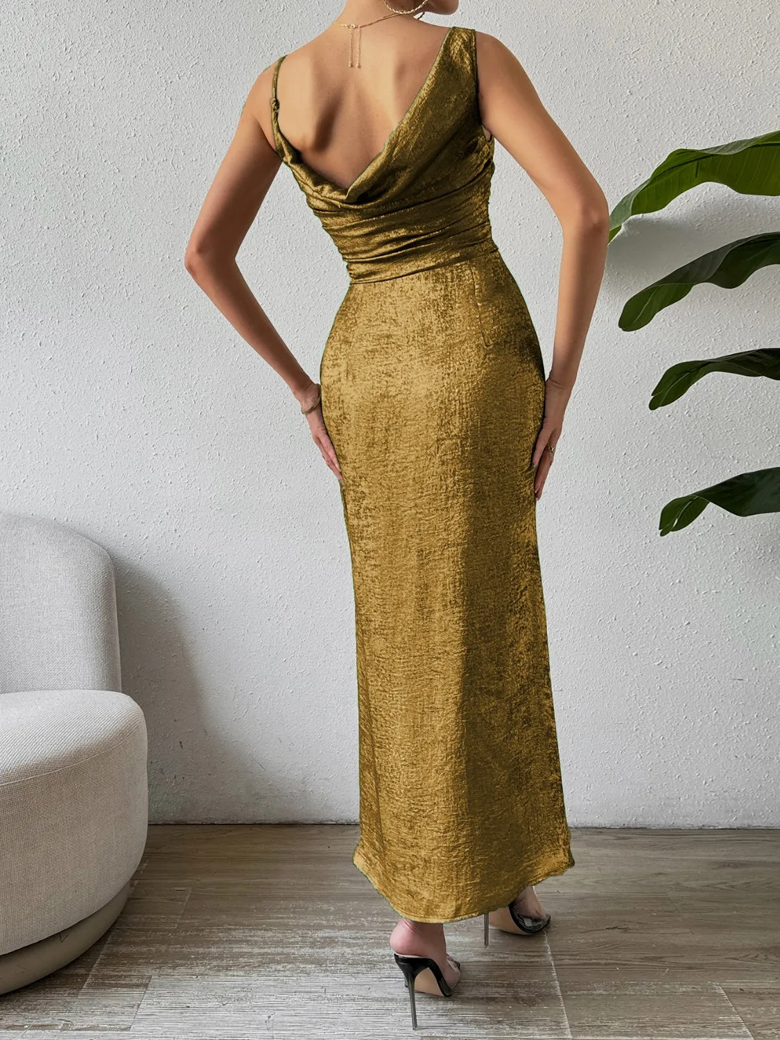Honey Asymmetric Neck Sleeveless Midi Dress, Five Color Choices