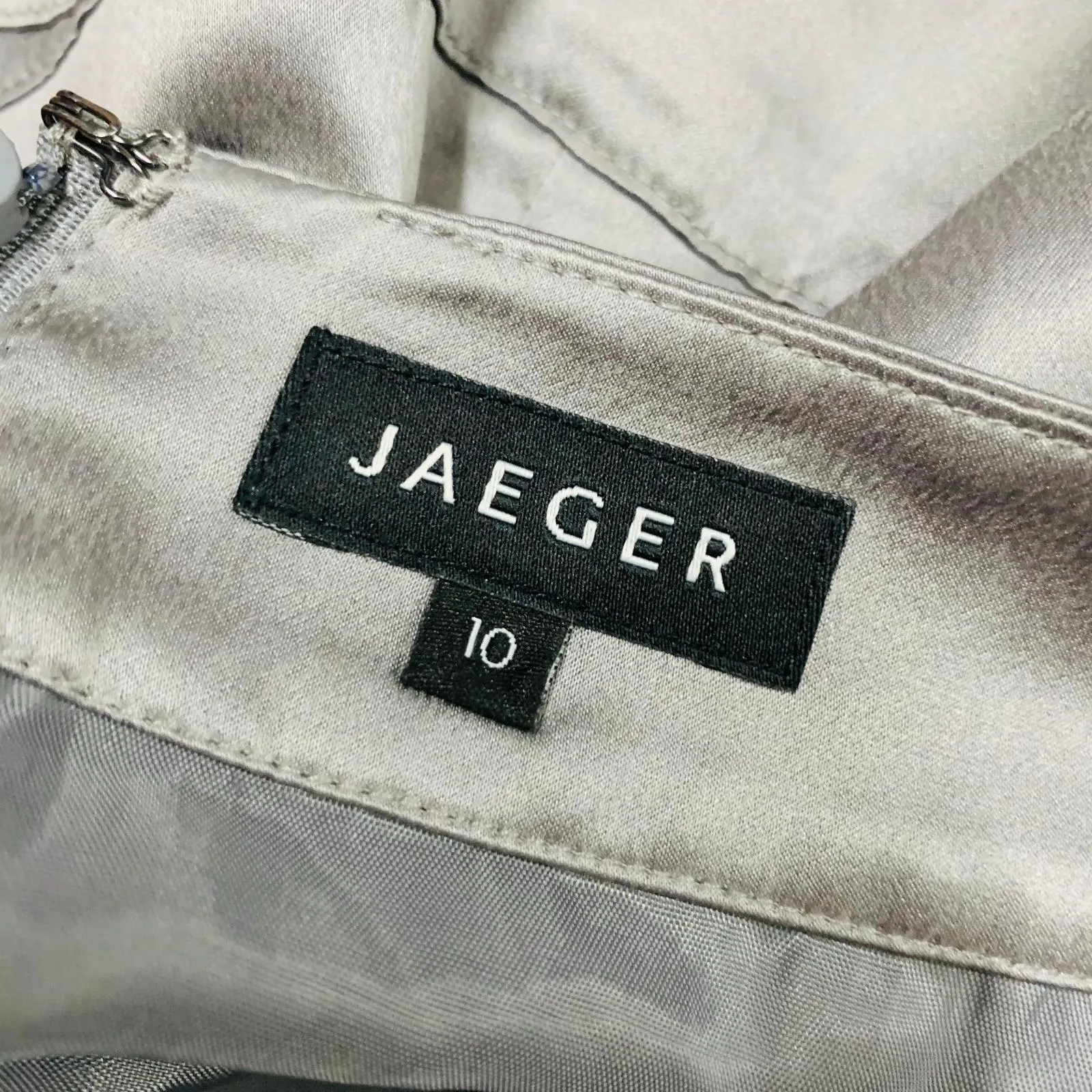 JAEGER Grey Gunmetal Ladies Silk Belted Layered A-Line Skirt Size UK 10