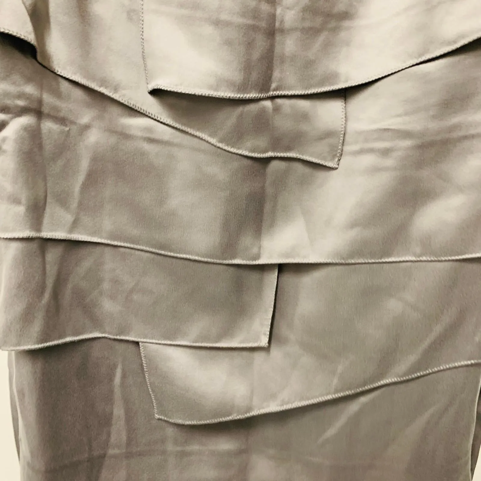 JAEGER Grey Gunmetal Ladies Silk Belted Layered A-Line Skirt Size UK 10