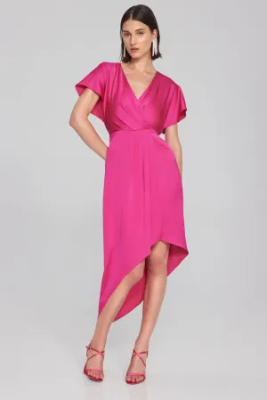 Joseph Ribkoff Satin Asymmetrical Flowy Wrap Dress 241777 S24