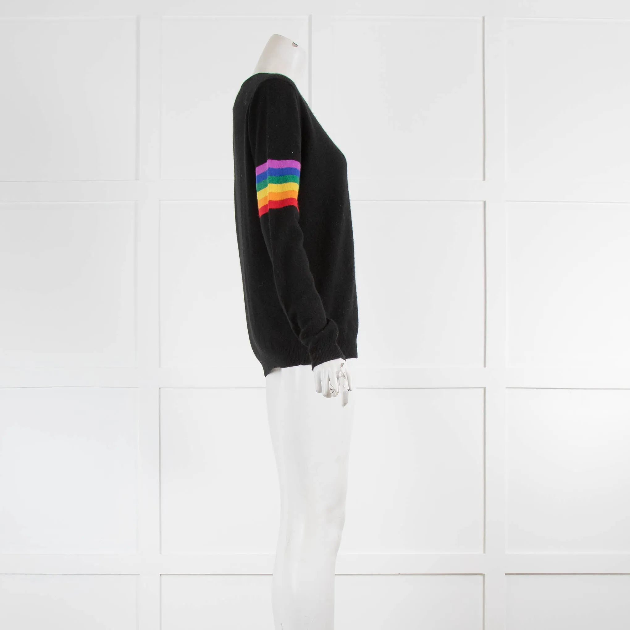Jumper 1234 Black Cashmere Jumper Rainbow Arm Stripes