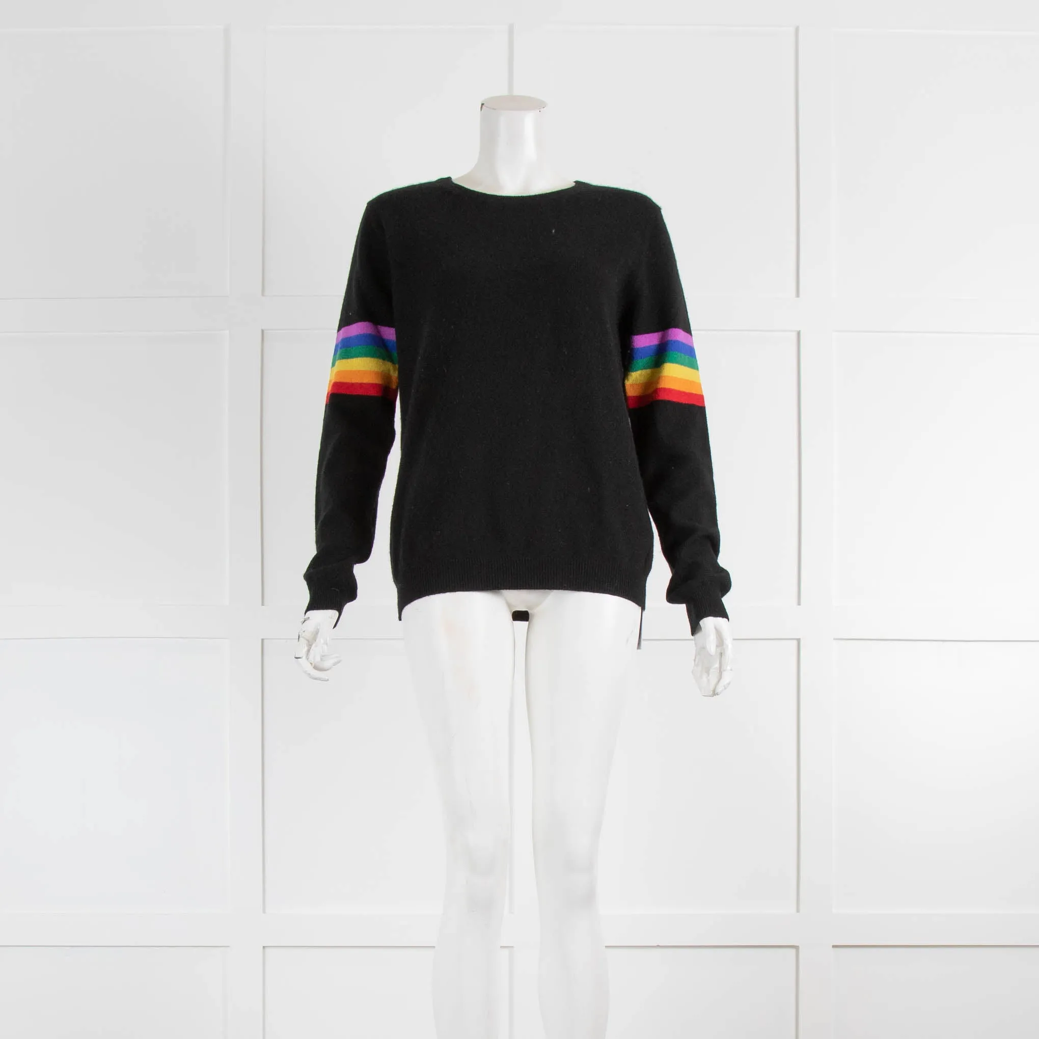 Jumper 1234 Black Cashmere Jumper Rainbow Arm Stripes