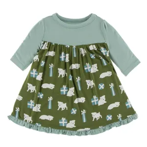 KicKee Pants - Print Classic Long Sleeve Swing Dress - Moss Puppies and Presents