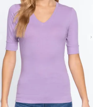 Lavender Elbow Sleeve V-Neck Tank Top (Door Buster)