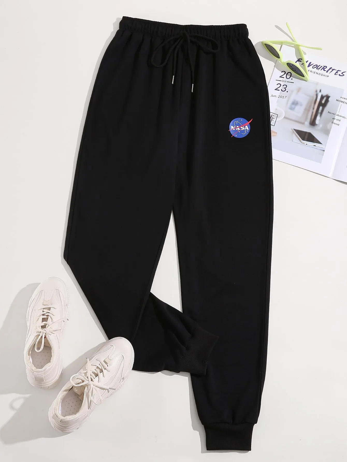 Letter Drawstring Natural Long Plus Size Sweatpants