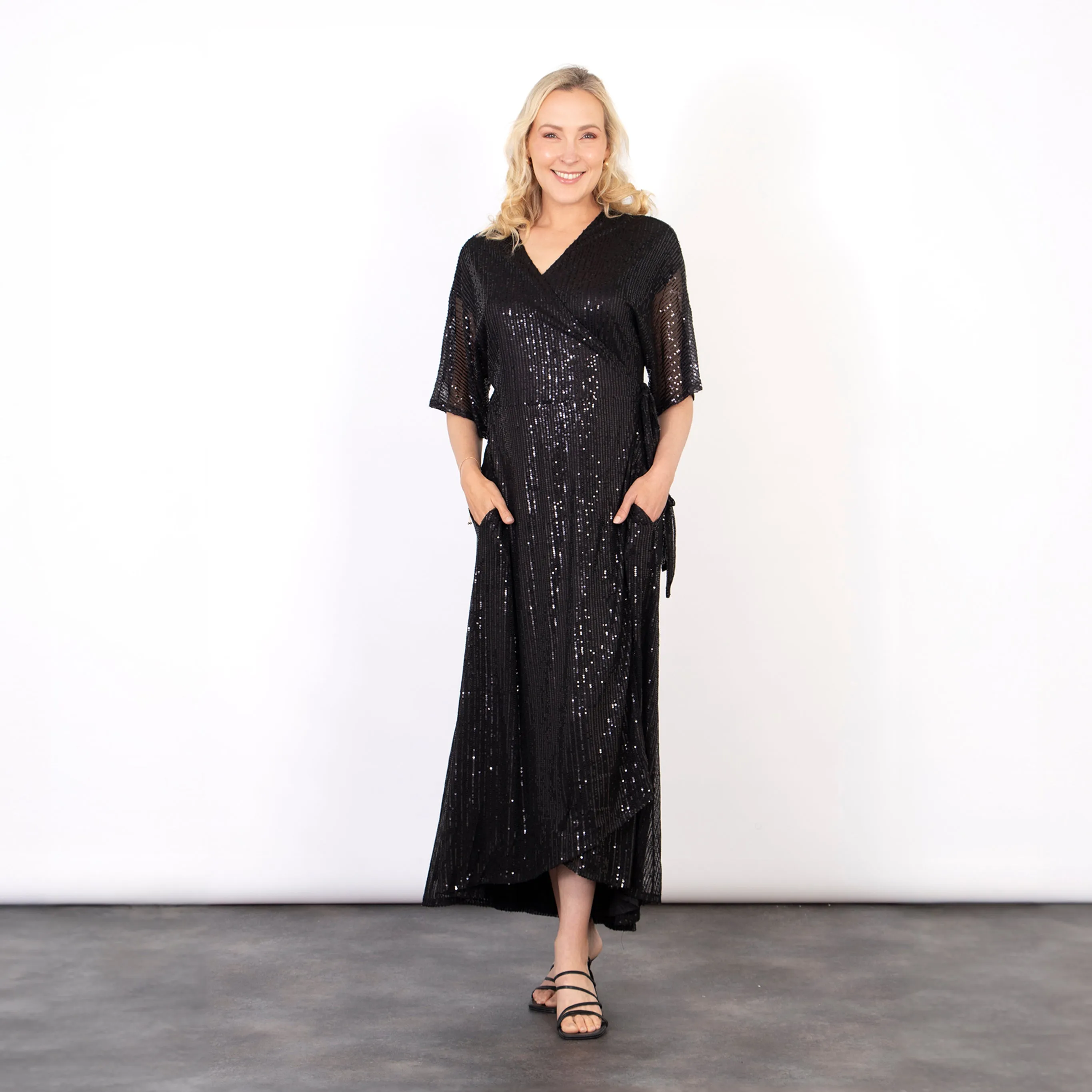 Liv Wrap Dress - Black, Sequin