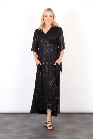 Liv Wrap Dress - Black, Sequin