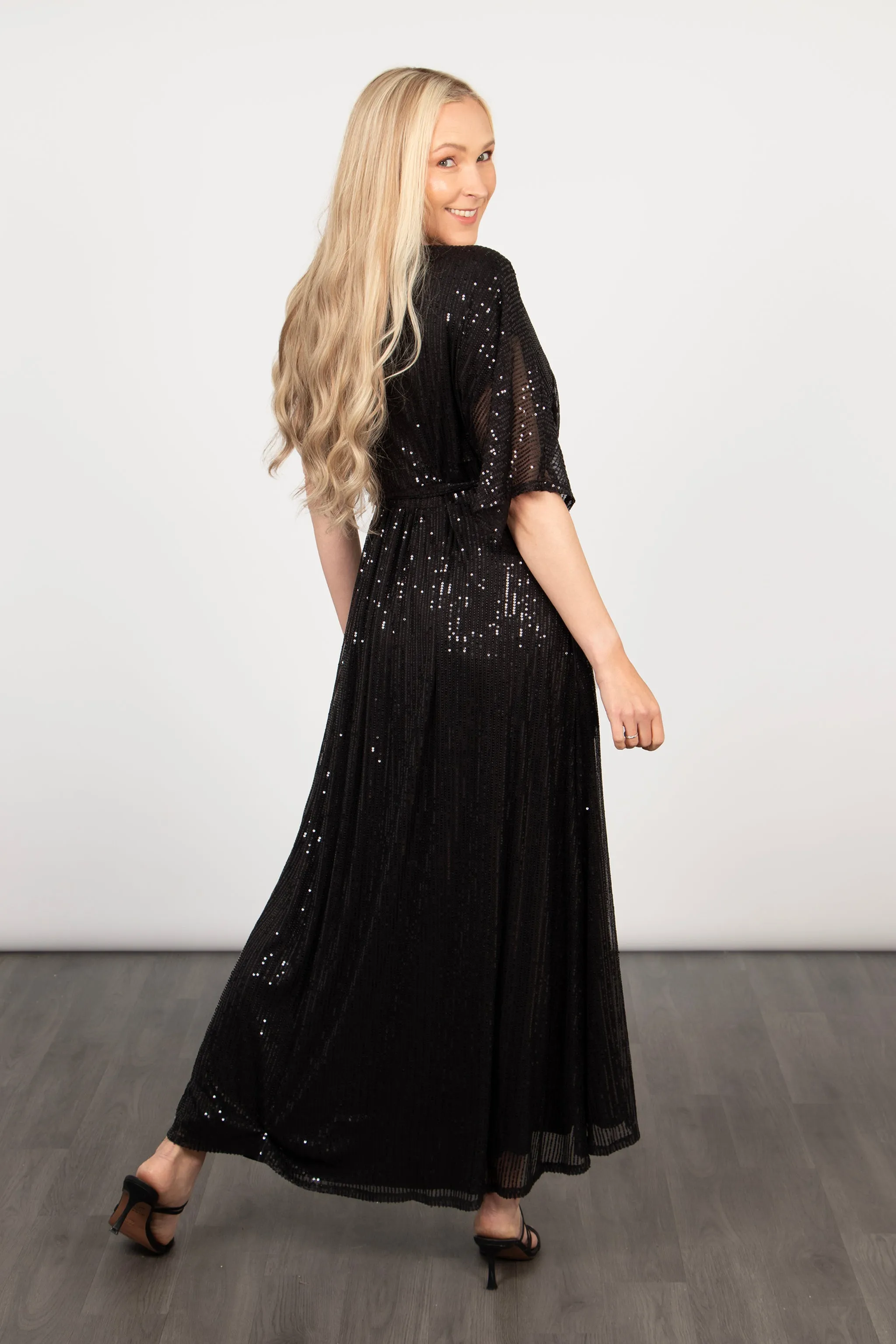 Liv Wrap Dress - Black, Sequin