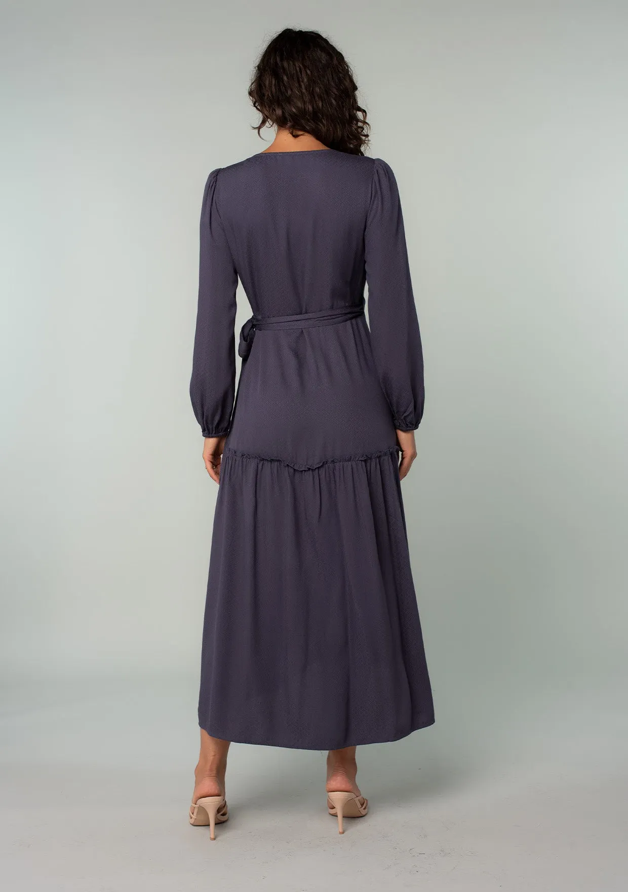 Long Sleeve Ruffle Tiered Maxi Wrap Dress