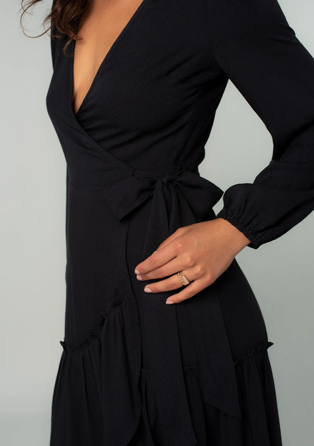 Long Sleeve Ruffle Tiered Maxi Wrap Dress