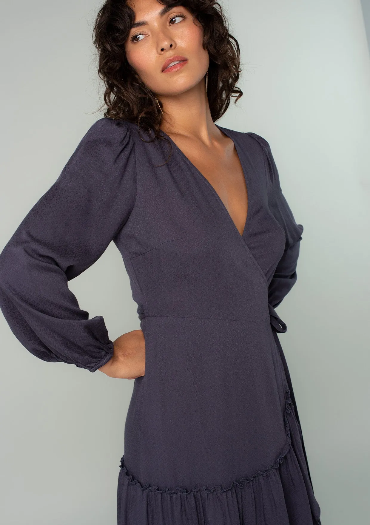 Long Sleeve Ruffle Tiered Maxi Wrap Dress