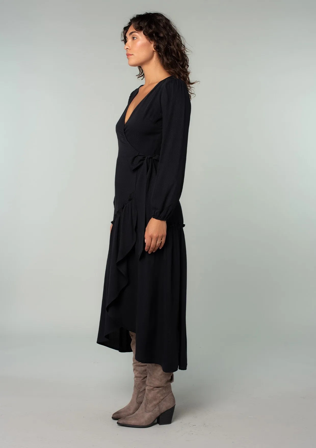 Long Sleeve Ruffle Tiered Maxi Wrap Dress