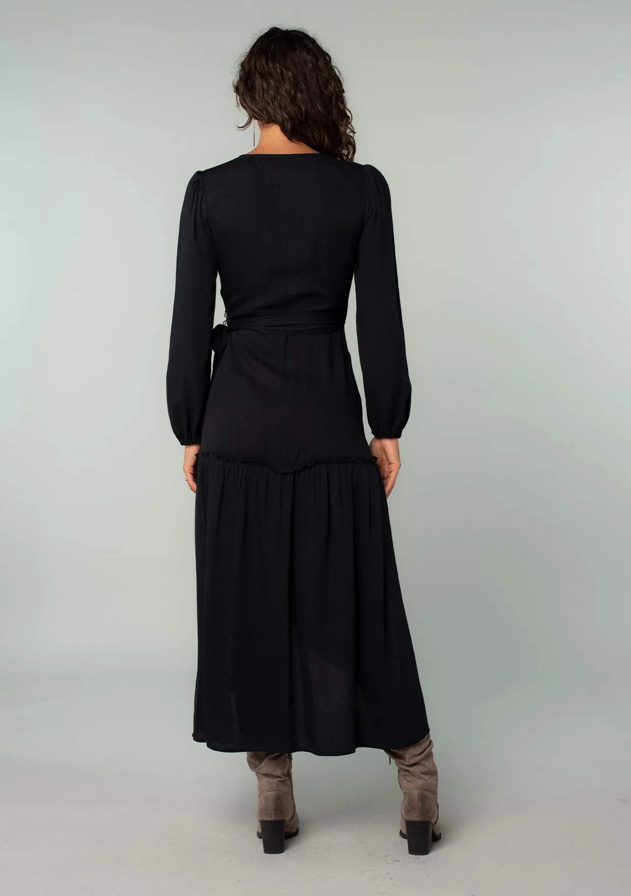 Long Sleeve Ruffle Tiered Maxi Wrap Dress