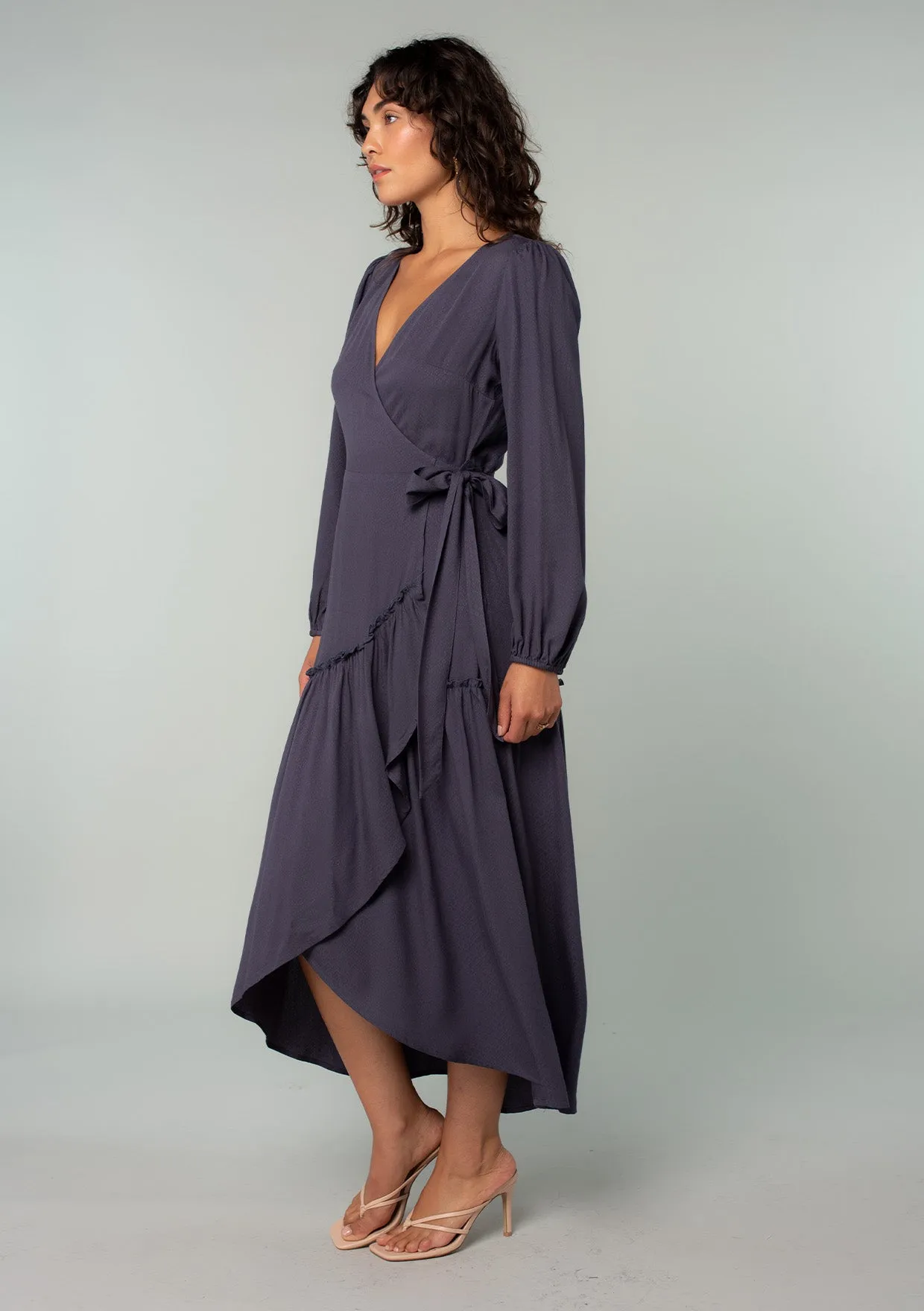 Long Sleeve Ruffle Tiered Maxi Wrap Dress