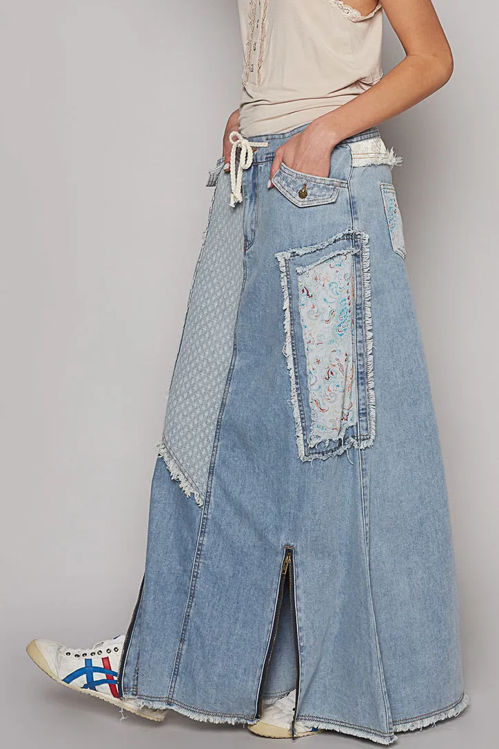 Maxi Denim Patched Skirt-9939