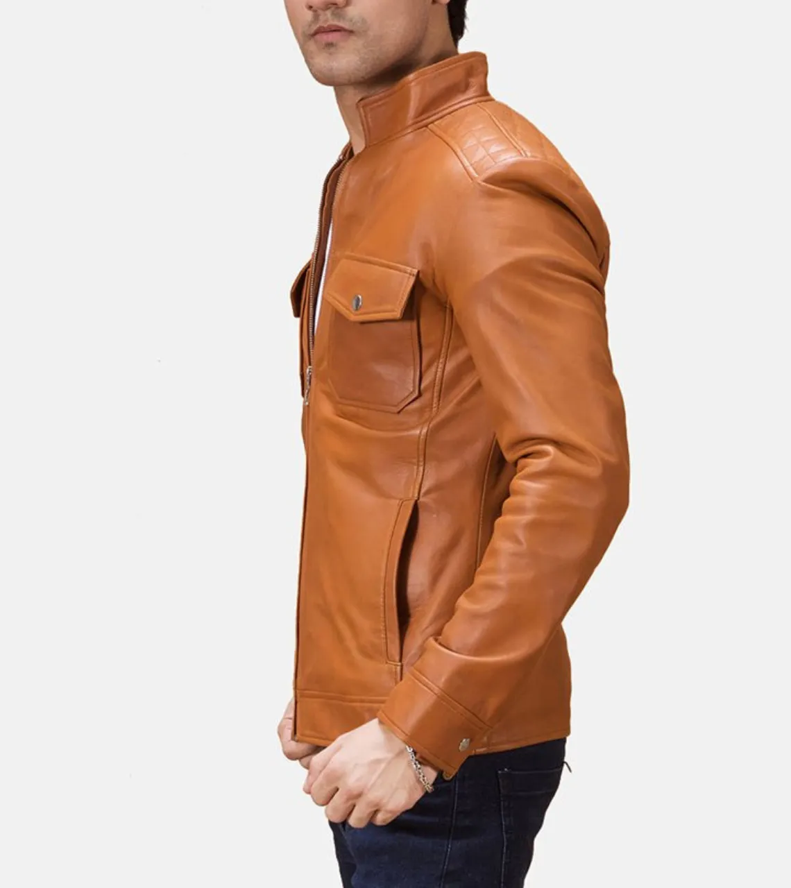 Men's Camel Brown Biker Leather Jacket