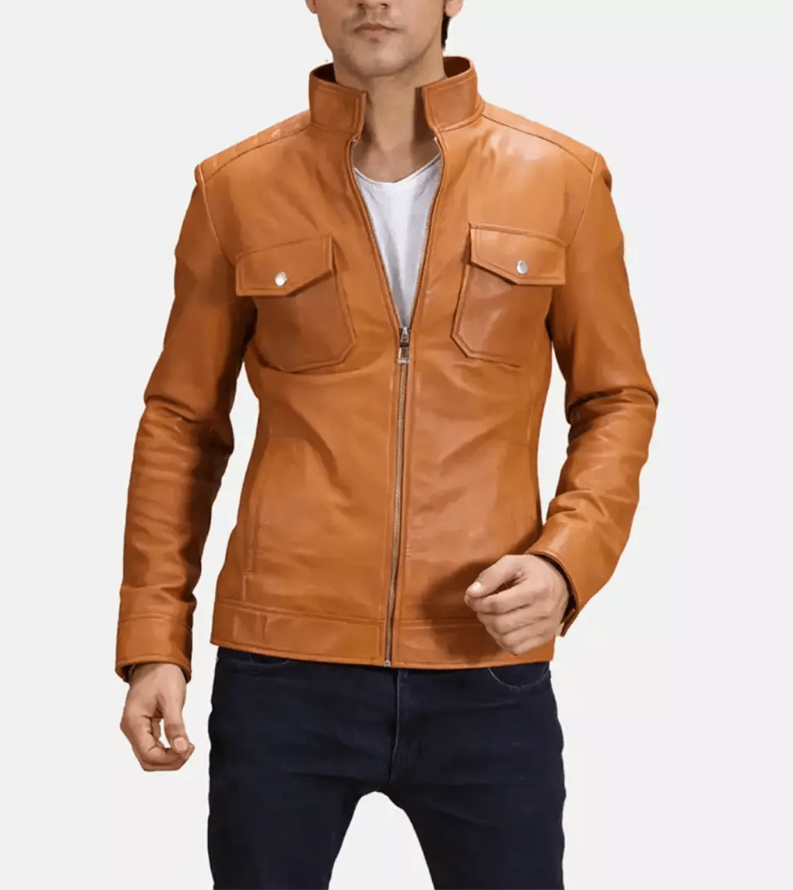 Men's Camel Brown Biker Leather Jacket