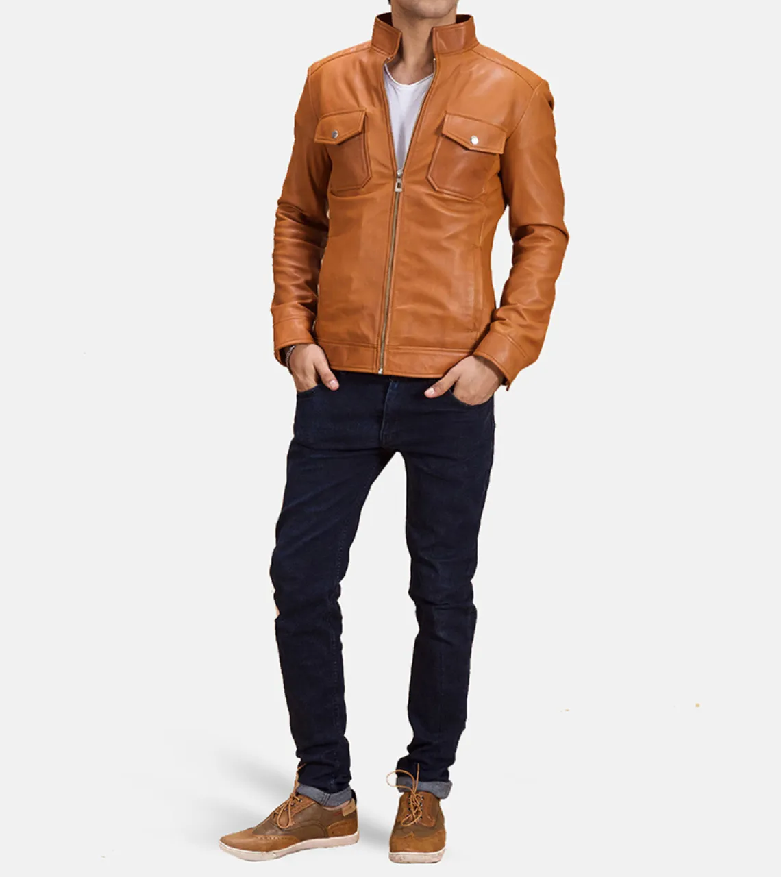 Men's Camel Brown Biker Leather Jacket